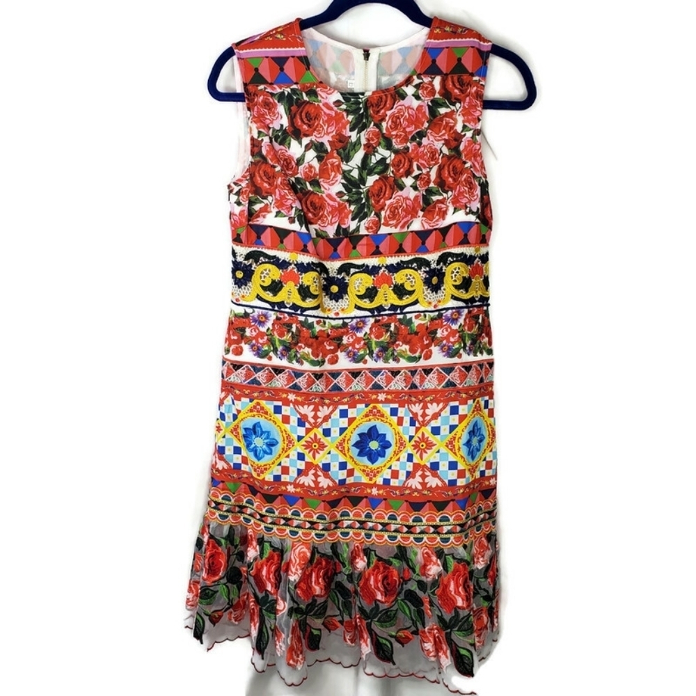 Burryco. Floral Boho Red Roses Midi Dress Size Large NWT